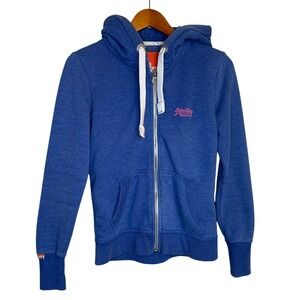 Superdry Orange Label Hoodie Women Small Blue Full Zip Sweatshirt Crop Preppy
